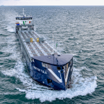 Solar panels on cargo vessel